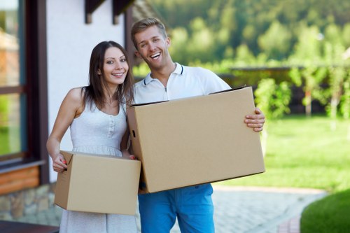 Packed boxes and furniture ready for a house or office move
